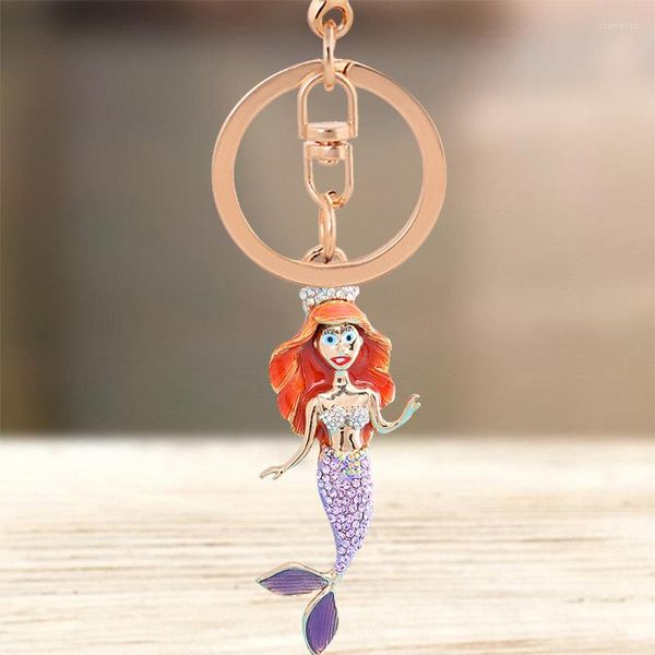 Chaves de cabelos fofos de cabelos longos Marine Mermaid Key Chain Chain Animal Ring Stay Bag Acessórios de pendente Keyring