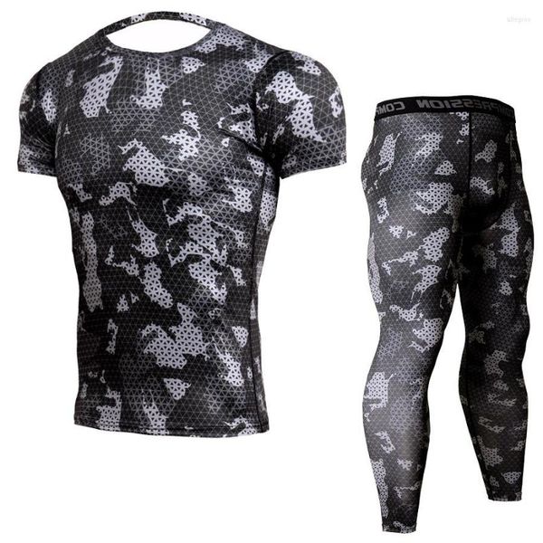 Herren T-Shirts Camouflage Kurzarm T-Shirt Sporthose Fitness Kleidung Outdoor Set