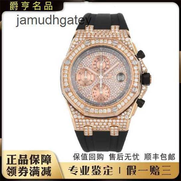 Ap Швейцарские роскошные наручные часы серии Royal Oak Offshore, розовое золото 18 карат, 26067, инкрустация сзади бриллиантами, автоматический механизм, 42 мм, RRH2