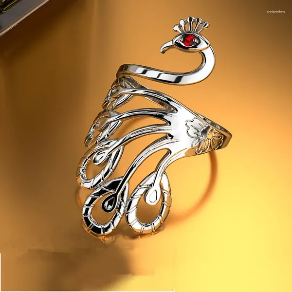 Кольца-кластер Buyee, этническое кольцо из стерлингового серебра 925 пробы, элегантное легкое полированное кольцо с открытым пальцем в виде павлина для женщин и девочек, милые большие ювелирные изделия, круг