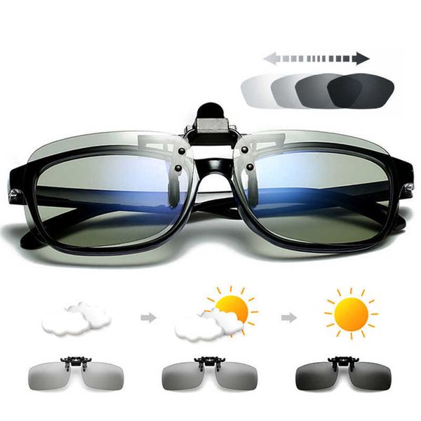 Occhiali da sole polarizzati quadrati da pesca Flip Up Clip su occhiali da sole da uomo Fotocromatici Aviation UV400 Occhiali da sole per lenti per visione notturna P230406