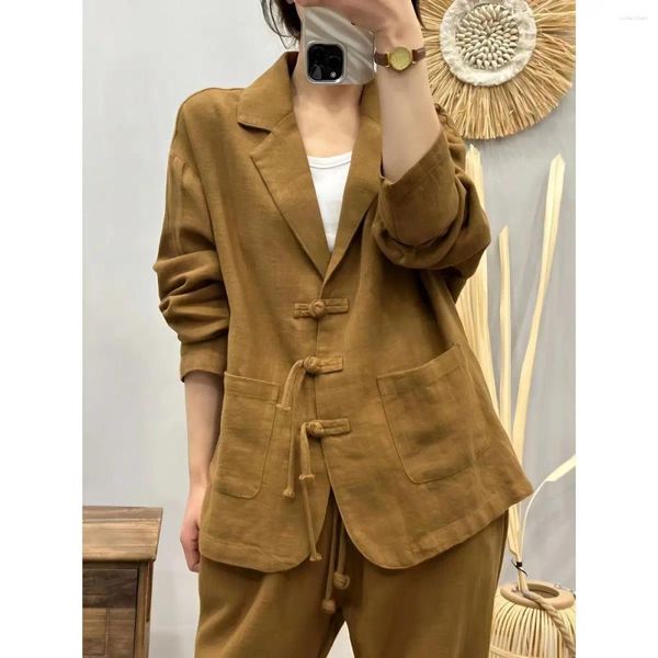 Etnik Giyim 2023 Çin Tokalı Kadınlar Pamuk Keten Takım Ceket Gevşek Günlük Top Günlük Oriental Style Cheongsam Bluz Uzun Kollu Ceket