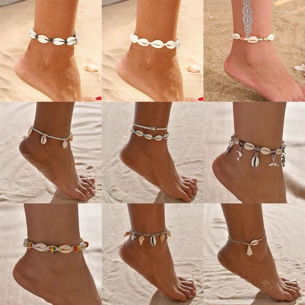 Tornozeleiras Tobilo Bohemia Shell Natural for Women Summer Beach Pulseira descalça tornozelo na perna Chian Foot Jewelry Gifts
