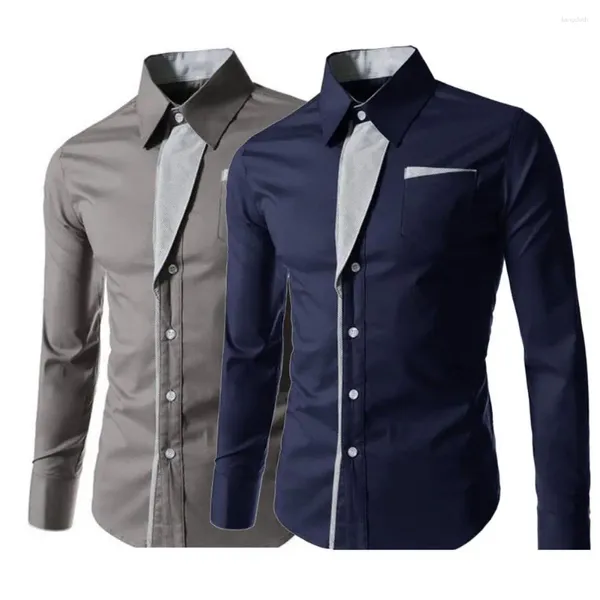 Camisas de vestido masculinas camisa masculina outono inverno top single-breasted casual turndown colarinho contraste cor para viagens