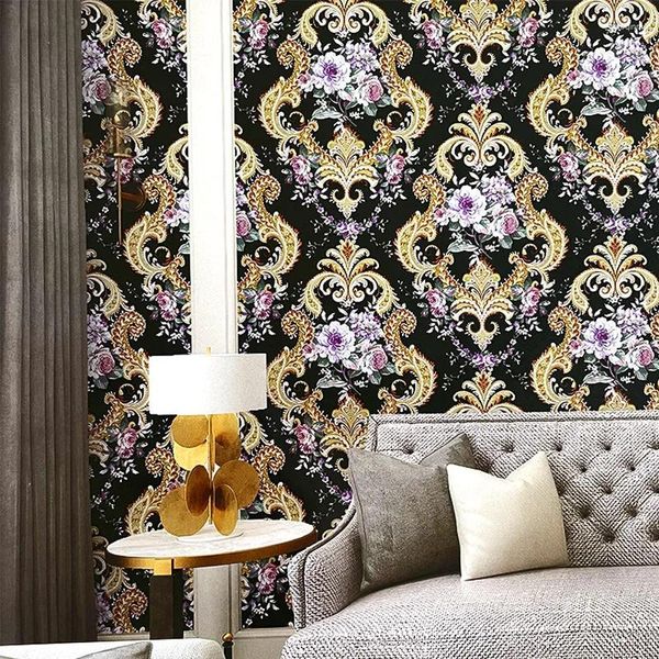 Wallpapers estilo europeu luxo 3d damasco papel de parede quarto sala de estar fundo decoração de casa floral rolo de papel de parede