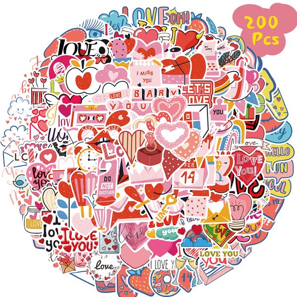 200 adesivi a tema San Valentino Sweet Love Holiday Graffiti adesivo carino decalcomanie decorative personalizzate per notebook chitarra skateboard bagagli