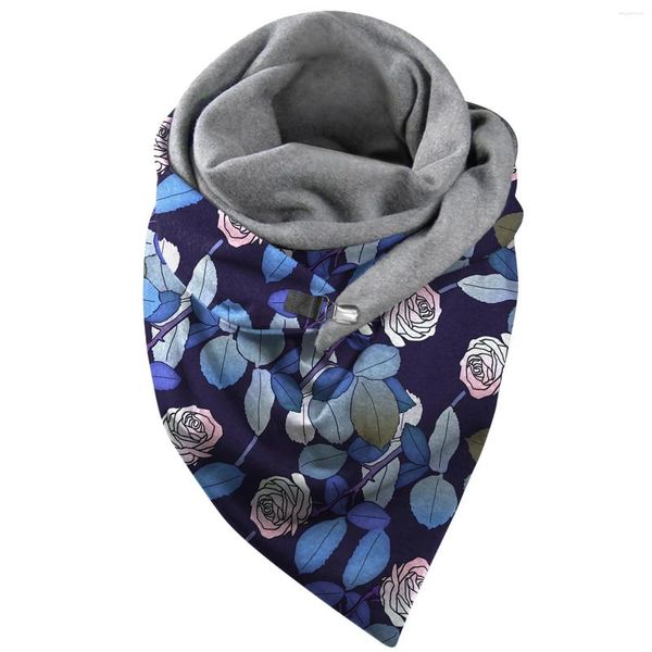 Schals Damen Blumendruck Schal Schal Vintage Verdickt Warm mit Knopf Herbst Winter Kopfwickel Islamischer Foulard Femme