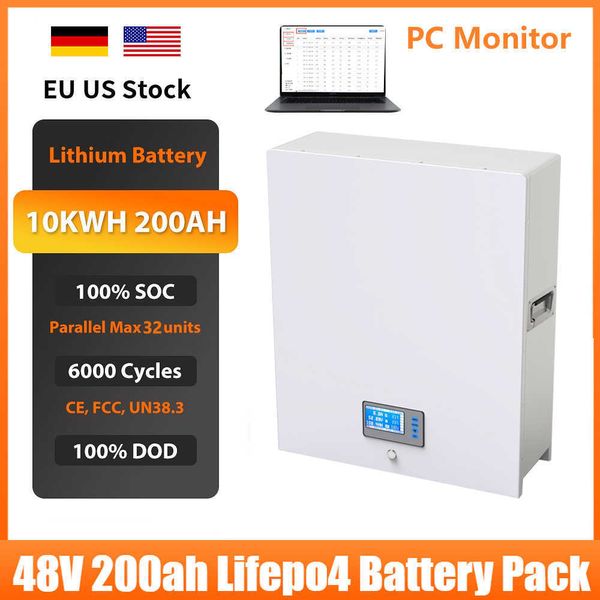 48V 200AH Powerwall 10KWH LiFePO4 Batteria Monitor PC 32 Parallele 6000 Ciclo CAN RS485 Comunicazione Per Il Sistema Solare Domestico