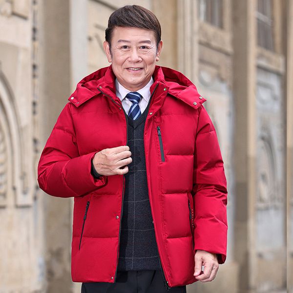 Inverno nova jaqueta de meia-idade e idosos para homens outerwear curto solto com capuz e engrossado jaqueta quente do pai