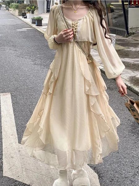 Casual Kleider Sommer Herbst Elegante Langarm Y2k Midi Kleid Frauen Party Mode Designer Dame Einteilige Robe Kawaii Kleidung