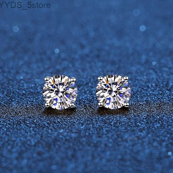 Orecchini a bottone in vera moissanite Orecchini in argento sterling placcato oro bianco 14 carati Orecchini con diamanti a 4 punte per donna Uomo Orecchini a bottone 1 ct 2 ct 4 ct YQ231107