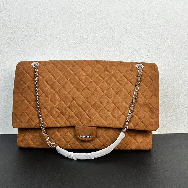 Klappe, große Kapazität, Damen-Umhängetasche, Designer-Tasche, Wildleder, Rautengitter, gesteppt, Einkaufen, Reisen, Umhängetasche, Luxus-Handtasche, Trend-Designer-Tasche, Koffer, 44 x 27 cm