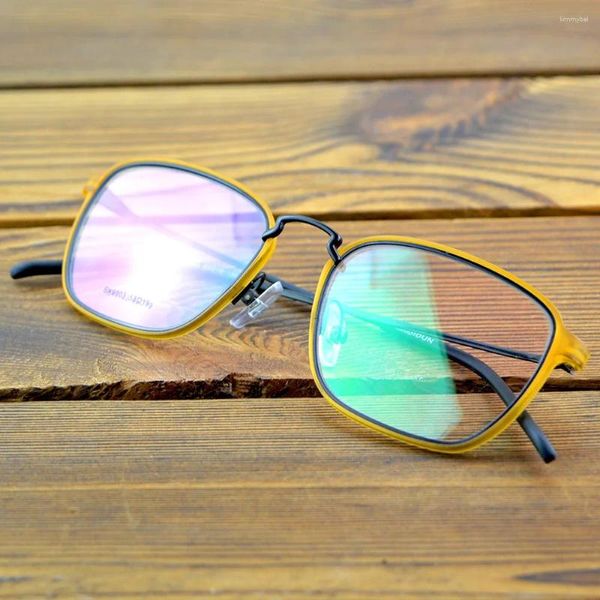 Sonnenbrillenrahmen, modisch, quadratisch, leicht, gelb, TR90-Rahmen, Titanlegierung, rutschfester Bügel, zartes Scharnier, optische Brille