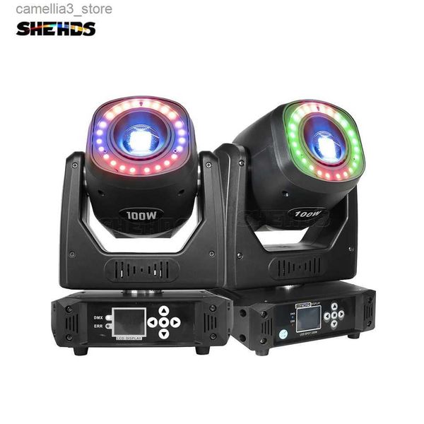 Moving Head Lights SHEHDS 2PCS 100W LED Moving Head com anel giratório Gobo Spot Light Hexagonal Prism Spotlight para DJ Disco Party Wedding Bar Q231107