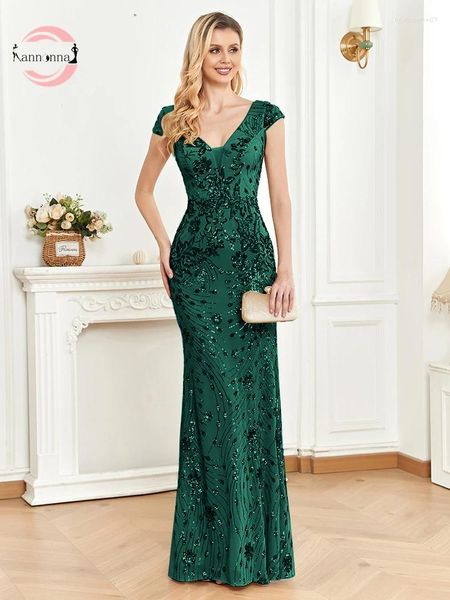 Partykleider Fannonnaf Blume Pailletten Applikation Elegantes Abendkleid Maxi ärmellos Champagner Hochzeit Frauen Luxus bodenlang