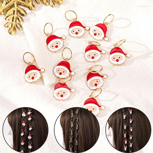 Acessórios de cabelo 10 pçs bonito trança anéis dos desenhos animados papai noel elk árvore de natal laço trançado para mulheres meninas festa dreadlock fechos headwear