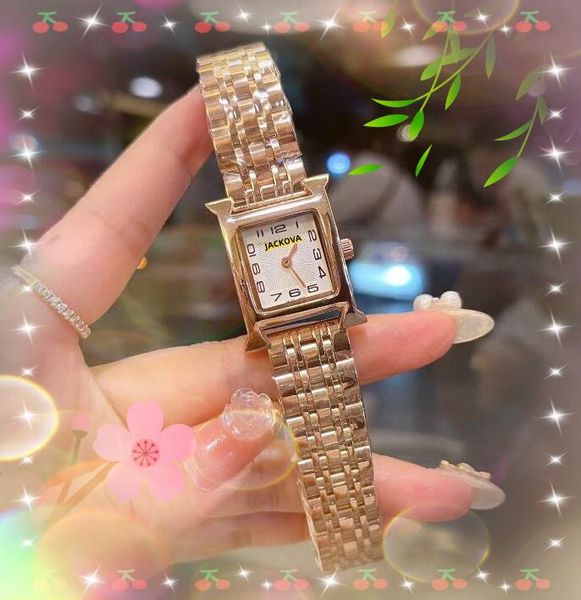 Popular pequeno quadrado digital número dial quartzo movimento relógio completo de aço inoxidável série tanque pulseira feminina amantes relógio super brilhante rosa ouro dois pinos relógios