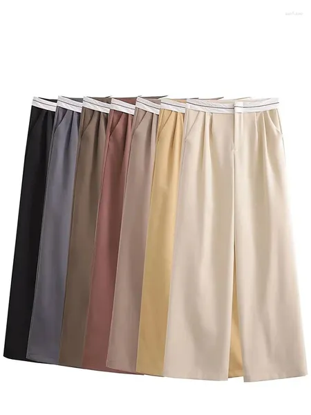 Pantaloni da donna a gamba larga larghi oversize eleganti multicolori casual a vita alta con cerniera