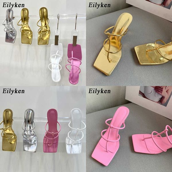 Sandalet Tasarım Altın Gümüş Kadınlar Terlik Square Tuzak Toe Düşük Topuklu Slaytlar Sandal Tatil Flip Flops Mujer Ayakkabı 230316