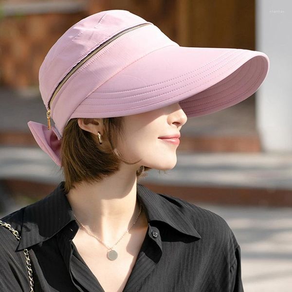 Visores 2023 Capéu de chapéu de verão Tampo removível com zíper vazio anti-UV Sun Hats Ladies Cotton Algodão dobrável Brim Caps de viseira