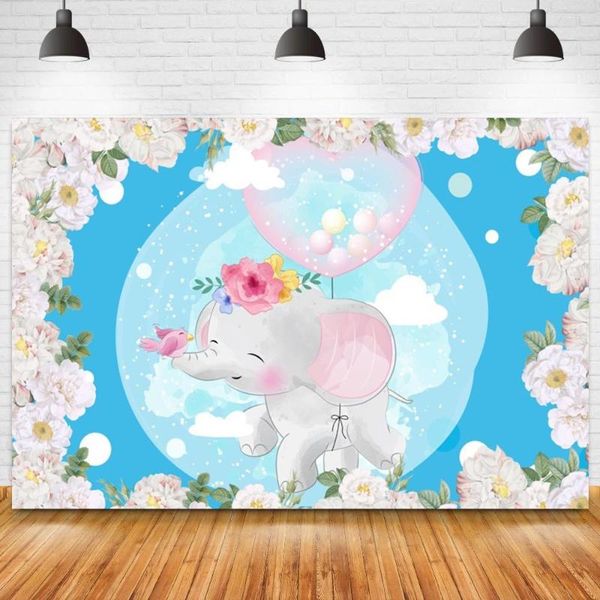 Decoração de festa nascida chá de bebê pograf cenário de elefante fofo 1º aniversário Flama floral PO Antecedentes personalizados