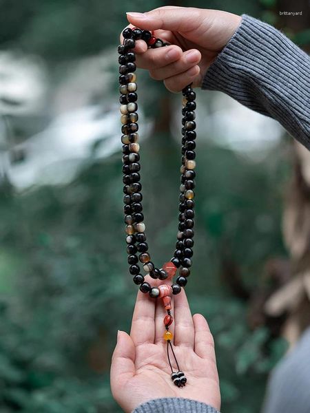 Collana Orecchini Set Shofar naturale tibetano 108 Bracciale stile antico Perline da donna e da uomo Amanti dei gioielli etnici buddisti