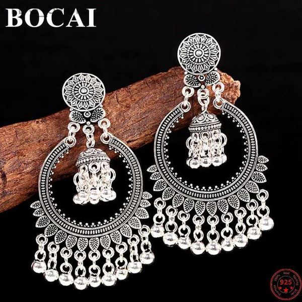 Stud Bocai S925 Kadınlar İçin Gümüş Küpe 2023 Yeni Moda Vintage Etnik Stil Geometrik Kulak Saplamalar Saf Arjantum Takı YQ231107