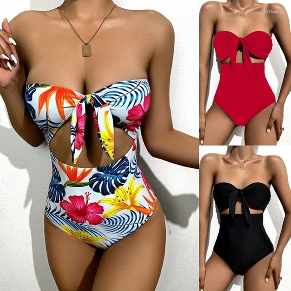 Damen Bademode 2023 European American Einteiliger Badeanzug Tube Top Lace Sexy High Waist Fashion Solid Color Print Bikinis Set