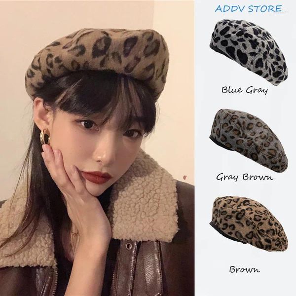Berretti da donna autunno e inverno moda berretto leopardato retrò britannico flat top tendenza personalità cappello da pittore in tweed