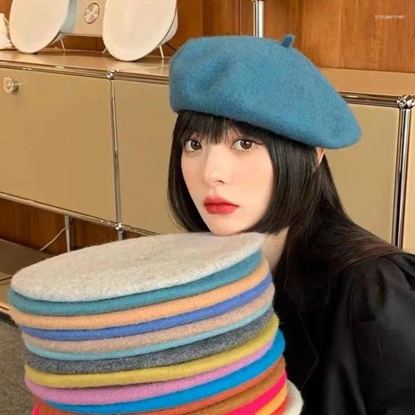 Berets Japonês Outono e Inverno Lã Literária Boina Cap Coreano Doce Cor Versátil Pintor Chapéu Retro Britânico Quente Mulheres Abóbora