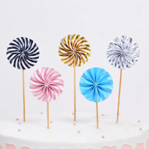 Cake Tools 4 stuks vouwventilator insteekkaart glans goud en zilver poeder blauw zwart origami zon bloemdecoratie