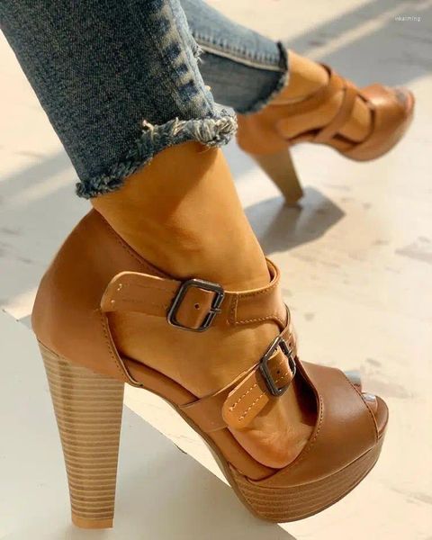 Kleidschuhe Große Größe Beige Heeled Sandalen All-Match 2023 Damen Offene Spitze Weiblicher Schuh Großer schwarzer Block Peep High Fashion Mädchen Komfort