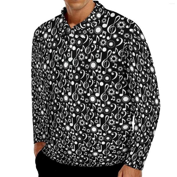 Polo da uomo Note musicali T-shirt casual Uomo Musicista Stampa Polo a maniche lunghe Colletto rovesciato Camicia elegante modello autunnale 3XL 4XL 5XL