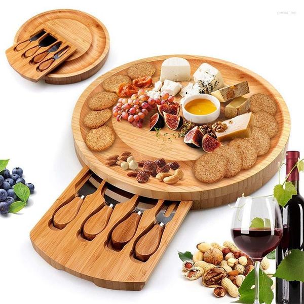 Тарелка 1Set Bamboo Cheese Board с ножом Портативный ужин на открытом воздухе EL Рестора