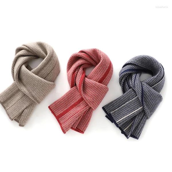 Lenços outono inverno onda listrado cashmere cachecol para homens mulheres de malha dupla face contraste pescoço calor versatilidade xale