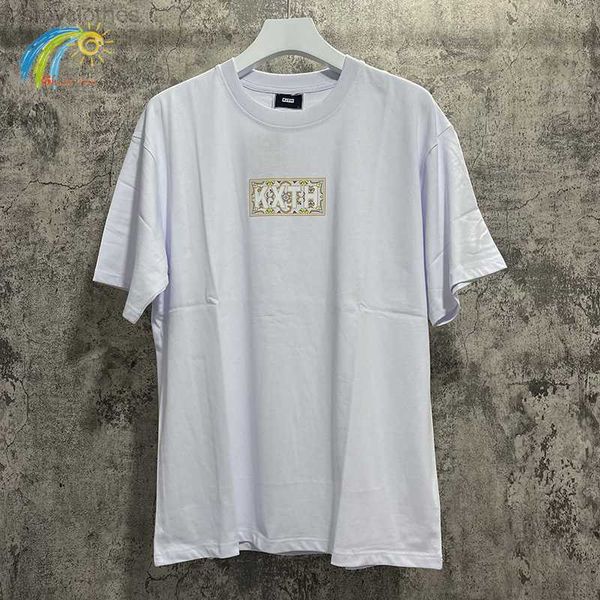 T-shirt da uomo Giallo Anacardi Prining Scatola di piastrelle marocchine KITH T-Shirt Uomo Donna 1 1 Cotone di alta qualità Sciolto Kith Tee Nero Albicocca Bianco