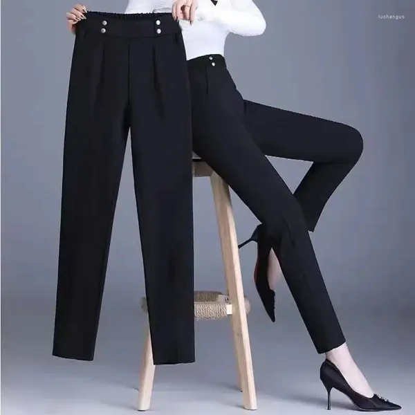Kadın Pantolon Ofisi Leydi Moda Çok yönlü Kalem Korece Bahar Sonbahar Kadın Katı Cepler Elastik Bel Gevşek Gevşek Pantolon