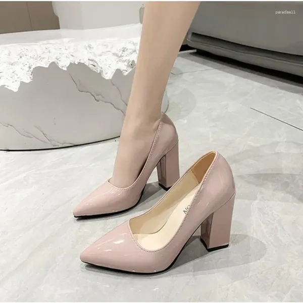 Kleid Schuhe Quadratische Ferse Einfarbig Spitze Ende Damen High Heels 2023 Sommer Mode Sexy Flacher Mund Vielseitige Casual frauen