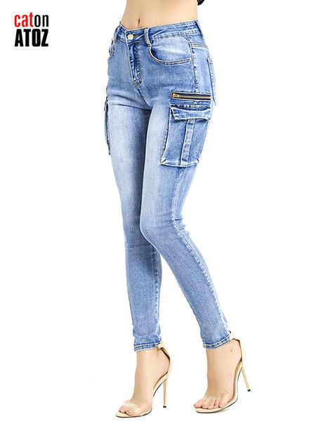 Damenjeans CatonATOZ 2237 Damen Frühlingsmode Waren Hosen Sommer Damen Reißverschlusstaschen Elastische Ultradünne Jeans Enge Denim Touch 230407