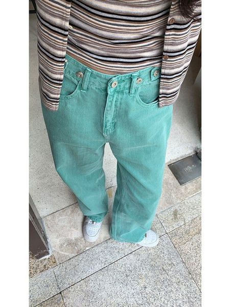 Damen Jeans HOUZHOU Korean Fashion Baggy Green Jeans Damen Y2K Vintage Pink Large High Waist Jeans Sommer Harajuku Hose 230407