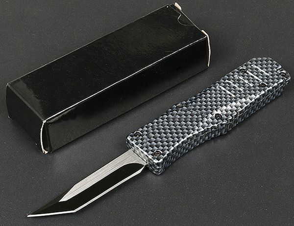 Yüksek kaliteli küçük otomatik taktik bıçak 440c iki tonlu Tanto Point Blade karbon fiber çinko-alümin alaşımlı tutucu EDC cep bıçakları
