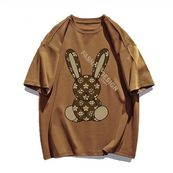 T-shirt da uomo T-shirt estiva in cotone per uomo Fashion Luxury Brand Streetwear Tinta unita Stampa Cartoon Bunny Manica corta Abbigliamento uomo unisex 230407