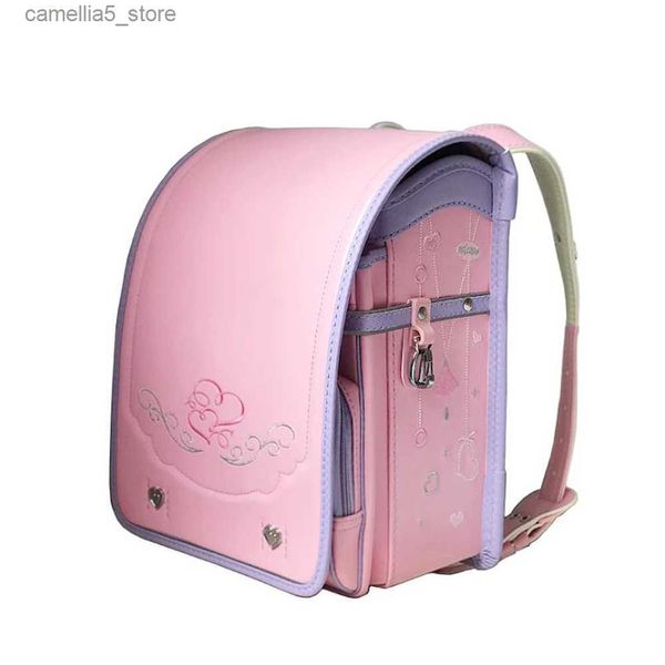 Mochilas Bordadas Sacos de Escola Japoneses para Meninas PU Ortopédica Mochila Fivela Automática Randoseru Grande Capacidade Crianças Schoolbag 2022 Q231108