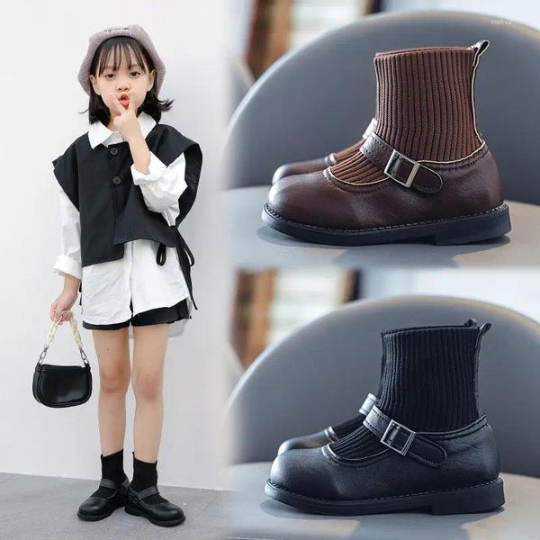 Stivali Ragazze Inverno Autunno Primavera Moda Vintage Bambini Caldo Ampio Peluche in Pelle Pu Maglia Bambino Bambini Scarpe da Principessa Ragazza