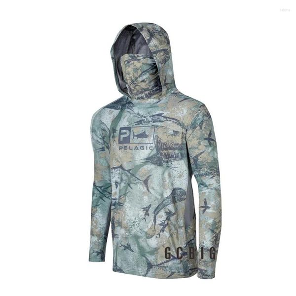 Giacche da caccia Pelagic Gear Maschera da uomo Camicia da pesca a maniche lunghe Abbigliamento esterno UV Cappotto con cappuccio Protezione solare UPF Traspirante Anti zanzara