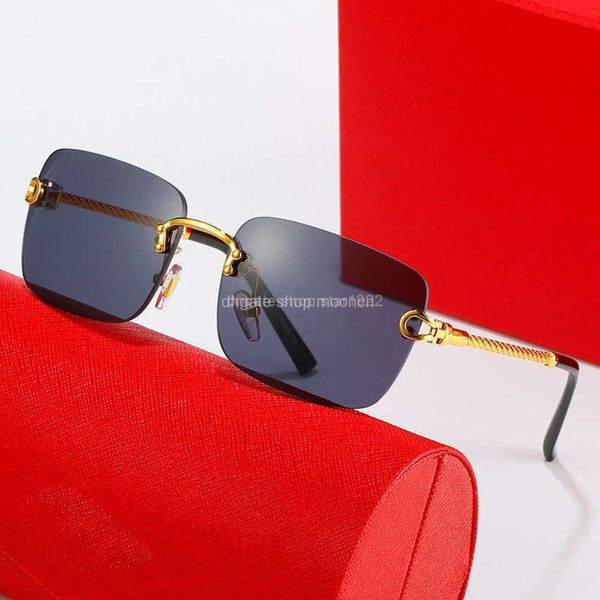 Neue randlose optische Katie-Rahmen-Klassiker-Rechteck-Luxusbrille mit Leopardenkopf-Verbundmetall-Halbmond-Sonnenbrille