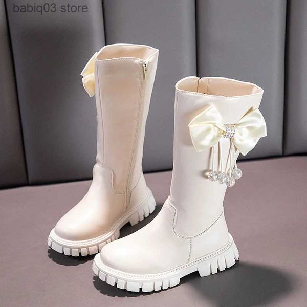 Stiefel Mode Prinzessin Hohe Stiefel Neue 2023 Kinder Mädchen Weiche Leder Lange Plattform Stiefel Herbst Winter Kinder Casual Schuhe T231107