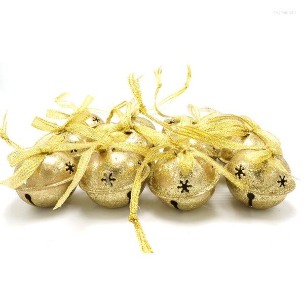 Decoração de decoração de Natal 12 PCs Gold Shiny Metal Jingle Bells 35mm 33mm