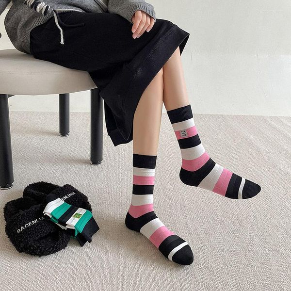 Frauen Socken Stripe Patchwork Korean Style Trendy Cotton Socke Frau Bunte Lange Damen Frühling Herbst Einfache Mode