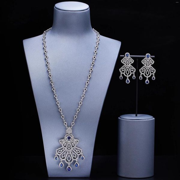 Halskette Ohrringe Set Modetrends Damen Dubai Hochzeit Brautschmuck Langer Anhänger Zirkonia